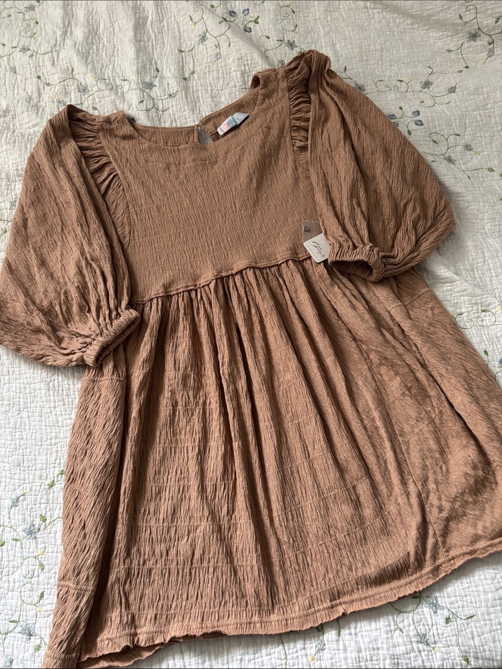 Free People Beach Dress Brown Get Obsessed Babydoll Mini Puff Sleeve A Line